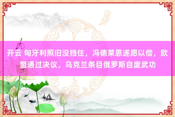开云 匈牙利照旧没挡住，冯德莱恩遂愿以偿，欧盟通过决议，乌克兰条目俄罗斯自废武功