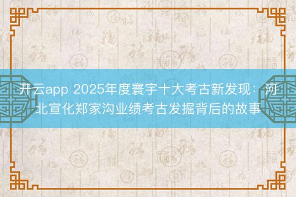 开云app 2025年度寰宇十大考古新发现：河北宣化郑家沟业绩考古发掘背后的故事